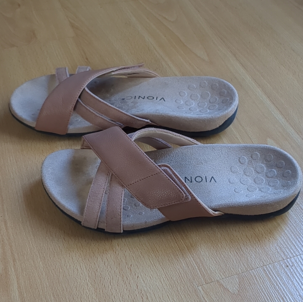 Vionic Zarie Sandals Slides Tan Size 8 Wide